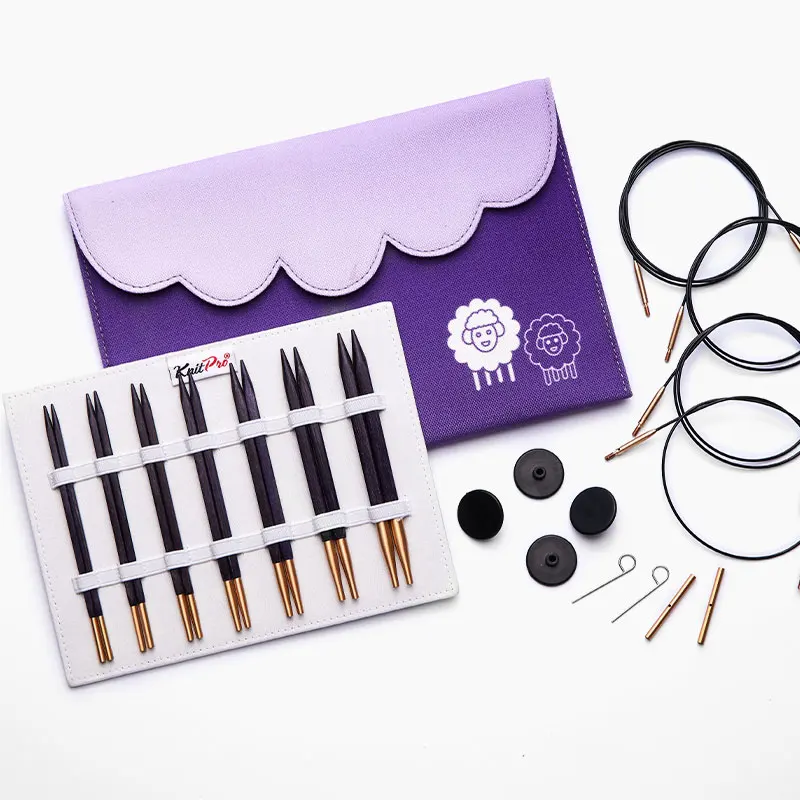 KnitPro Purple Color  J-adore Cubics Deluxe Interchangeable Circular Knitting Needle Set 4.0-8.0mm