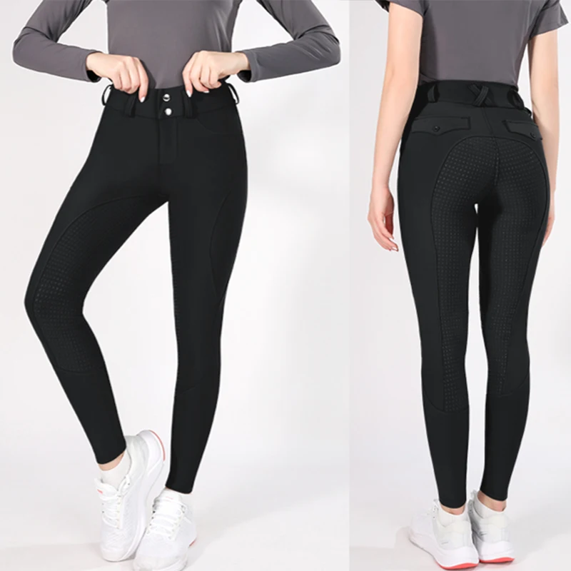 Eco-Friendly Black  Breeches jodhpurs Full seat silicone Riding Tights With Zipper Women Equestrian Pants
