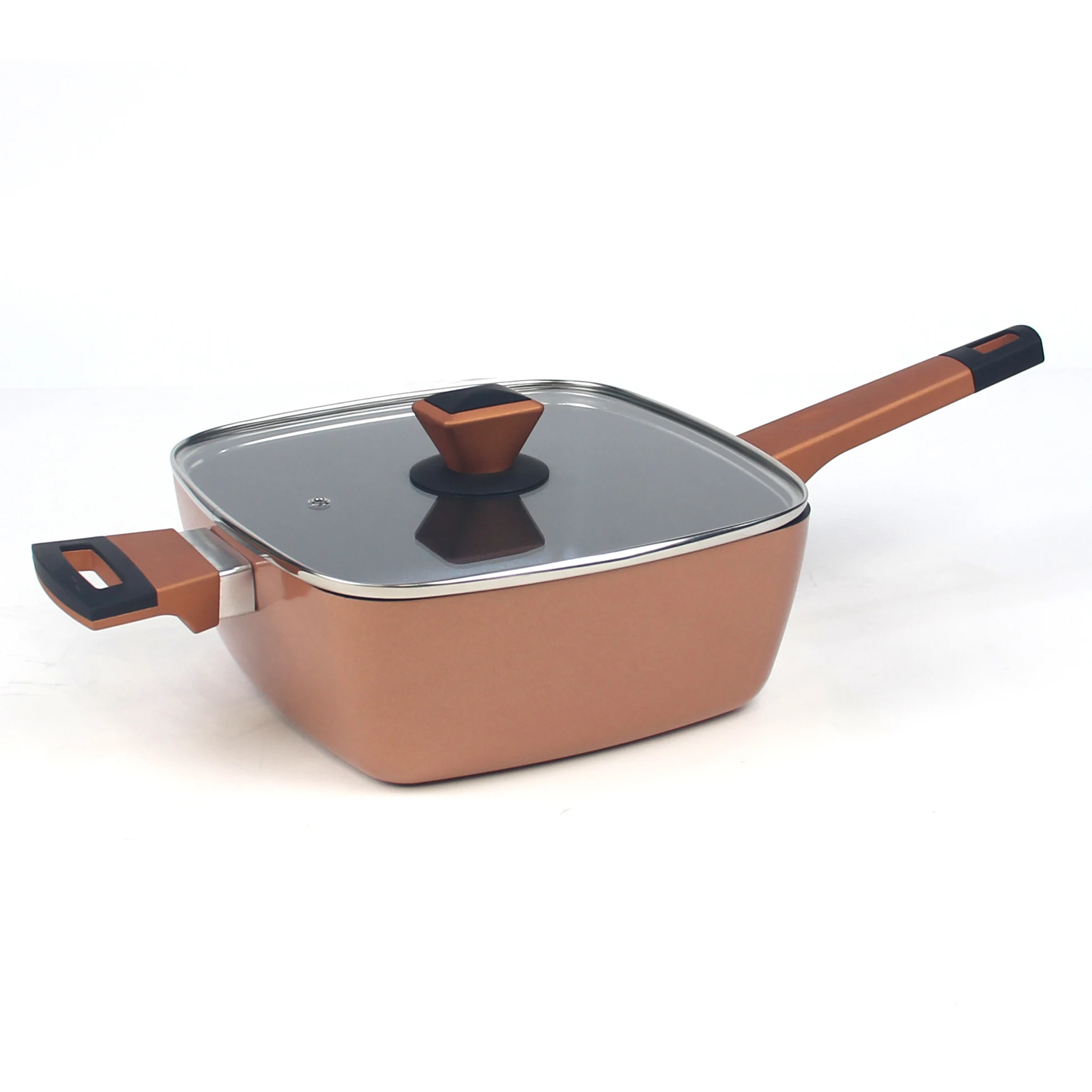 Square Casserole Deep Pan Cooking Pot Pots Cooking with Glass Lid Diamond Coating Interior