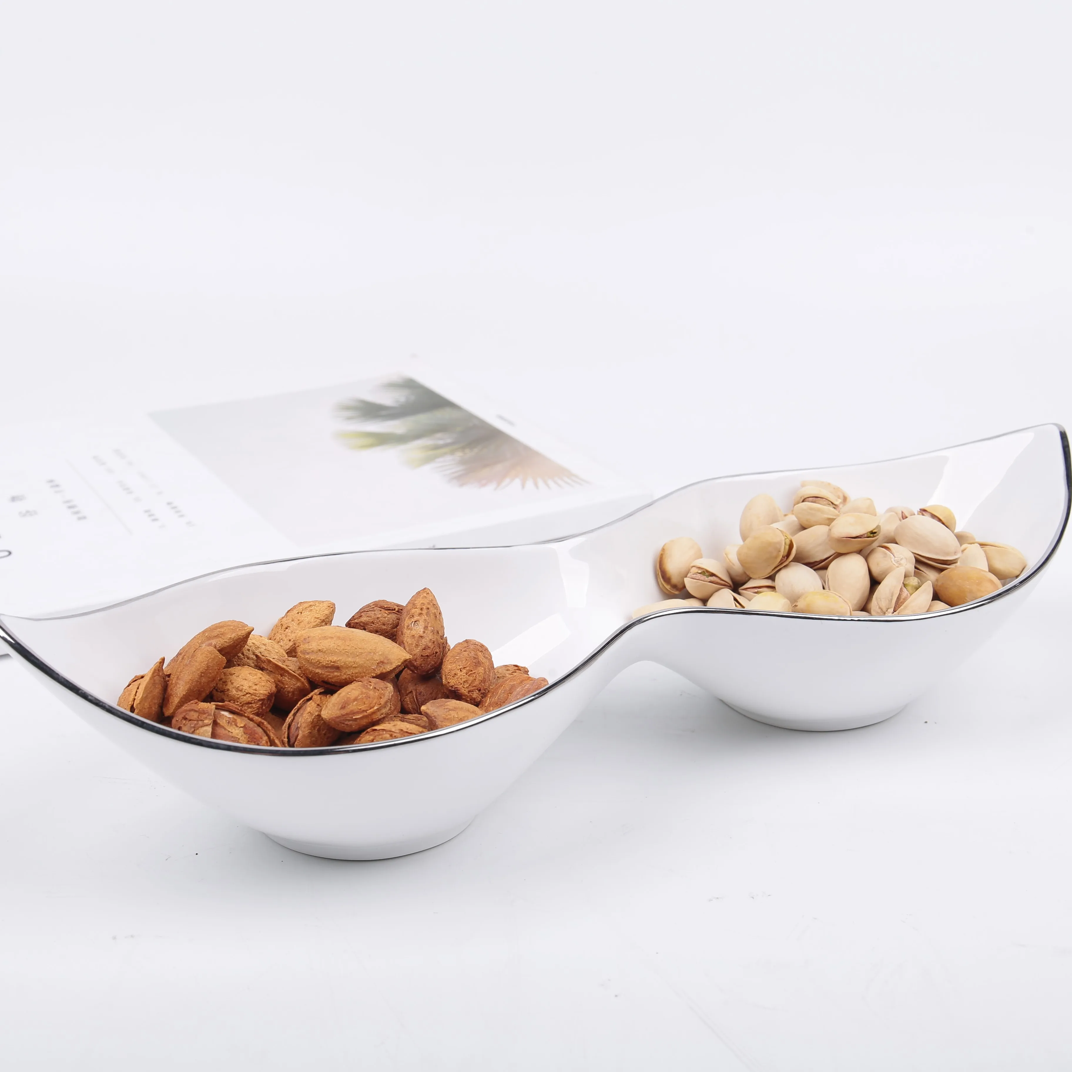Modern Style Restaurant Hotel Kitchen Tableware Wedding Ceramic Serving Dried Fruit Sauce Separator Plates