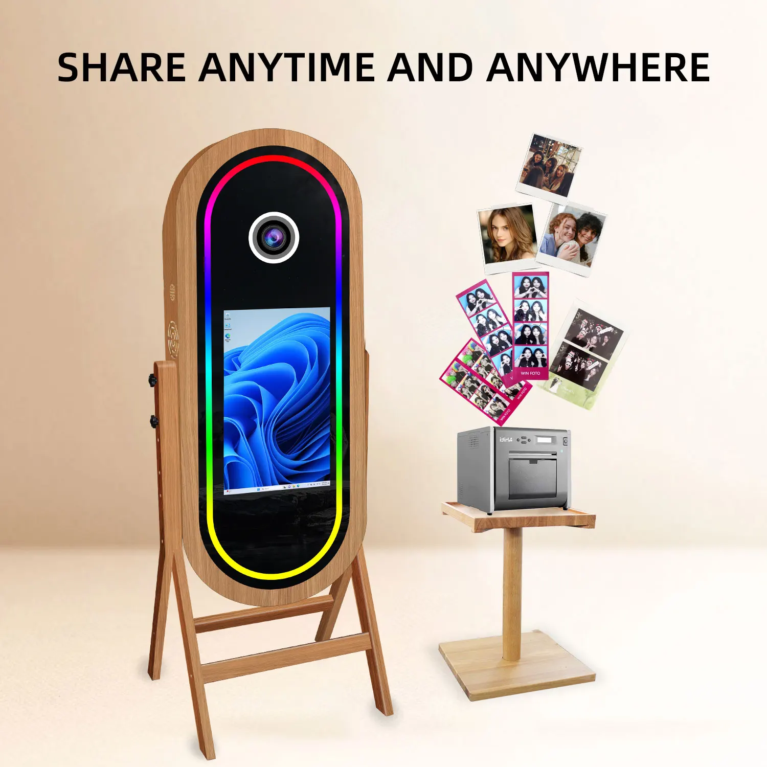 2025 Wooden Mirror Photo Booth With Touch Screen Wood Digital Selfie Magic Mirror Retro DSLR Camera Printer Photobooth Machine