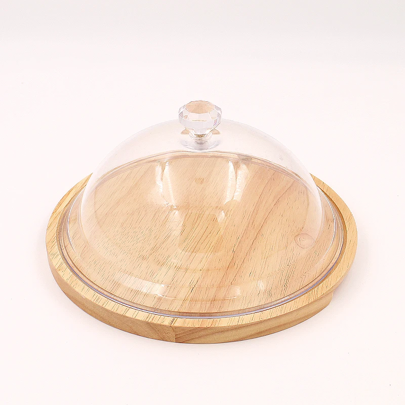 Cake Serving Plate with Dome Wood Dessert Stand Tray Pastry Cheese Display Glass Dome Cloche Plate