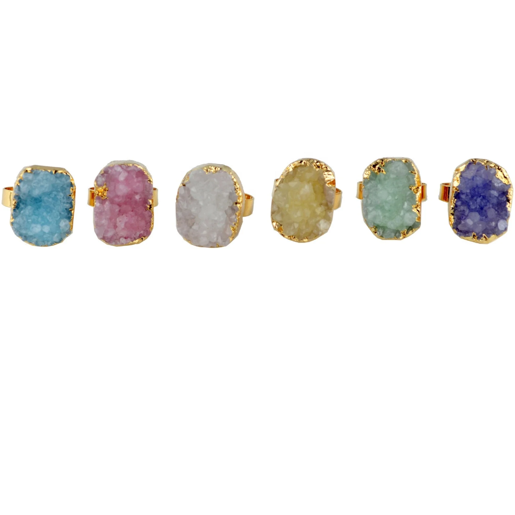 
New arrival multi colored natural green large druzy stone resizable rings 
