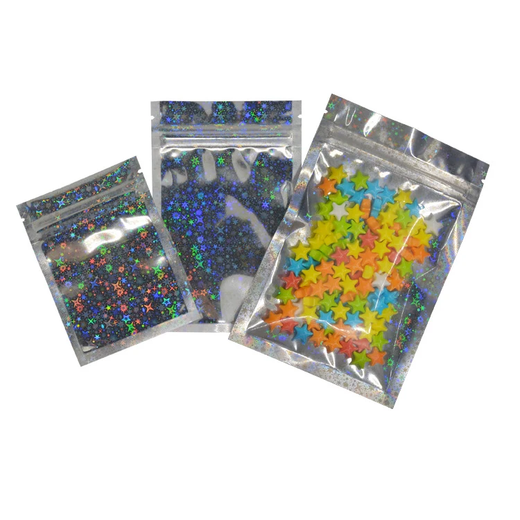 Small Holographic Transparent Aluminum Ziplock Bag Aluminum Foil Zipper Mylar Bag For Food Storage Cute Lip Gloss Lash Packaging
