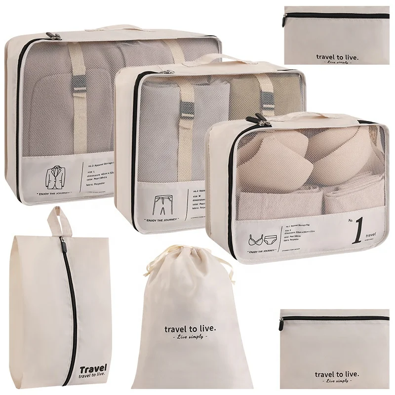 travel accessories 2023 travel packing cubes for luggage women polyester travel luggage organizers bag 7pcs set clothes storage