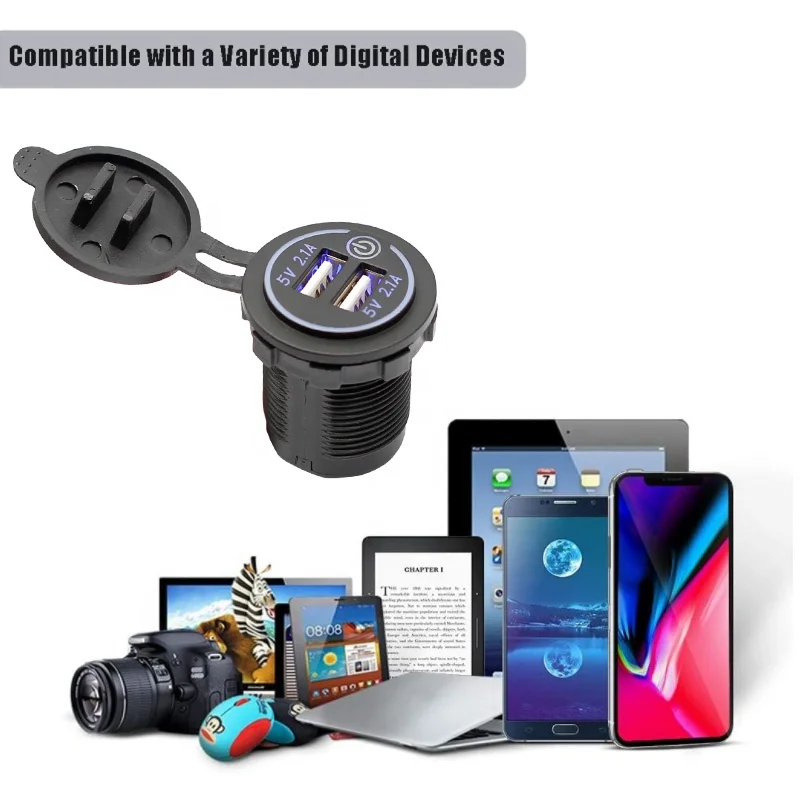 Waterproof 12V 4.2A Dual Port Socket Mobile Phone USB Car Charger