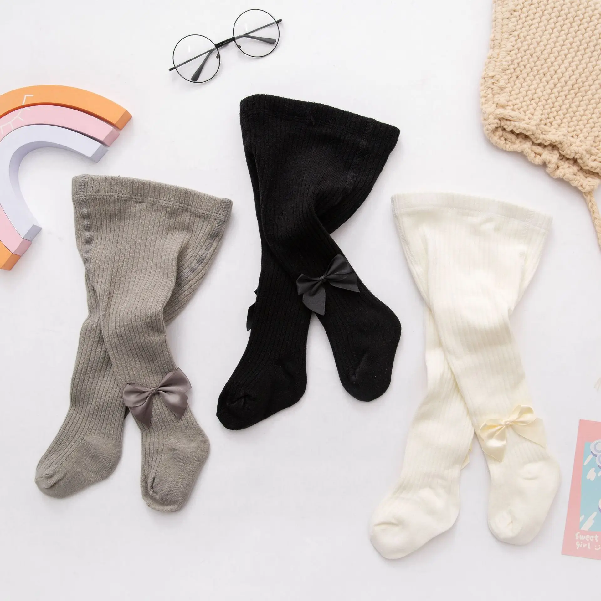 baby kids autumn winter warm fleeced lined leggings pants combed cotton ribbed big bow knitted children tights pantyhose