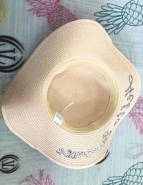 Custom embroidery logo print summer lady straw beach hat for Promotion gift