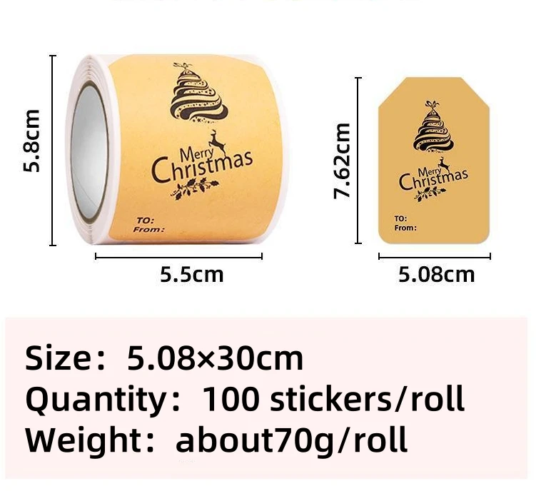 Wholesale Eco-friendly Waterproof Stickers Kraft Paper Christmas Gift Box Self-adhesive Label Decorative Stickers