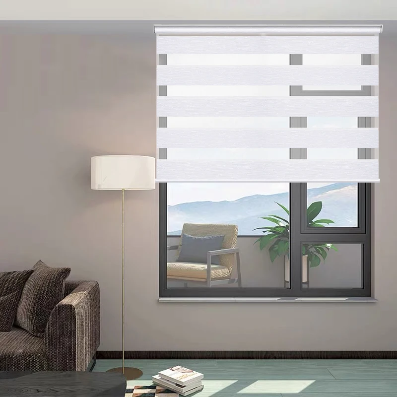 Deyi Smart double layers day and night sheer and stripped light filtering motorized zebra blinds