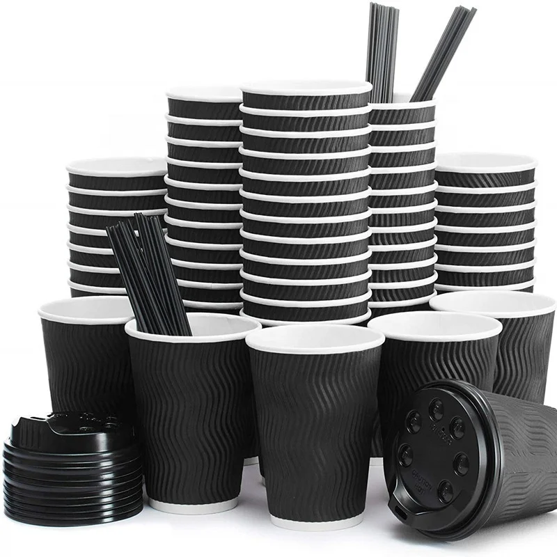 Disposable To Go Large Ripple Wall Paper Hot Drink Coffee Cups Perfect for Cappuccino Hot Cocoa or Iced Drinks