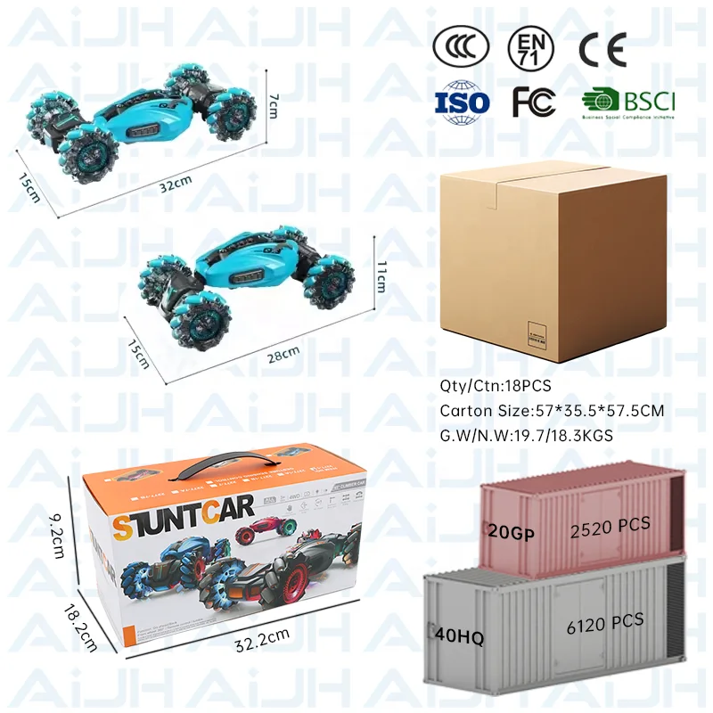 AiJH 4WD Remote Control Gesture Sensor Toy Cars Sided Rotating Off Road Vehicle 360  With Lights Music RC Spray Stunt Car