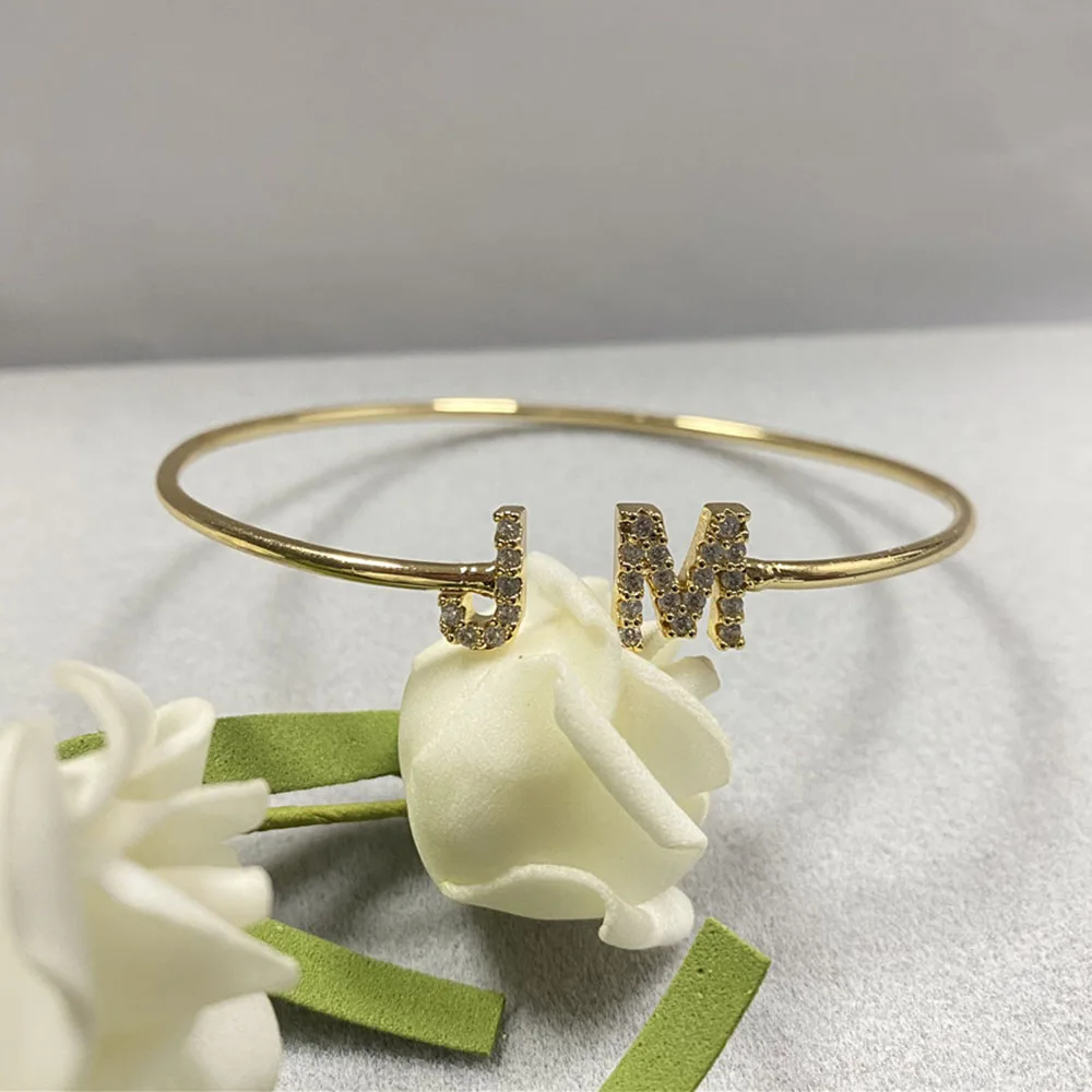 Fashion Adjustable  Charm Name Bracelet Personalized Custom Initials Letter Zircon Bracelet Bling Crystal Jewelry for Couple