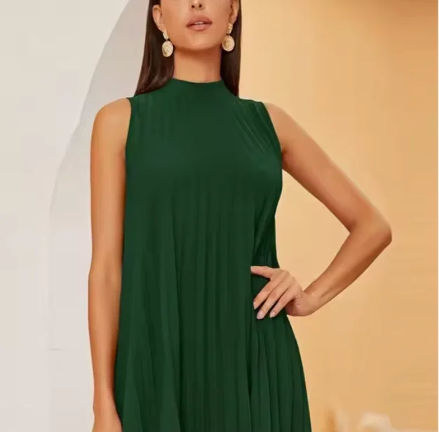 2024 платье миди с завязками на спине плиссированное без рукавов элегантное женское летнее большого размера