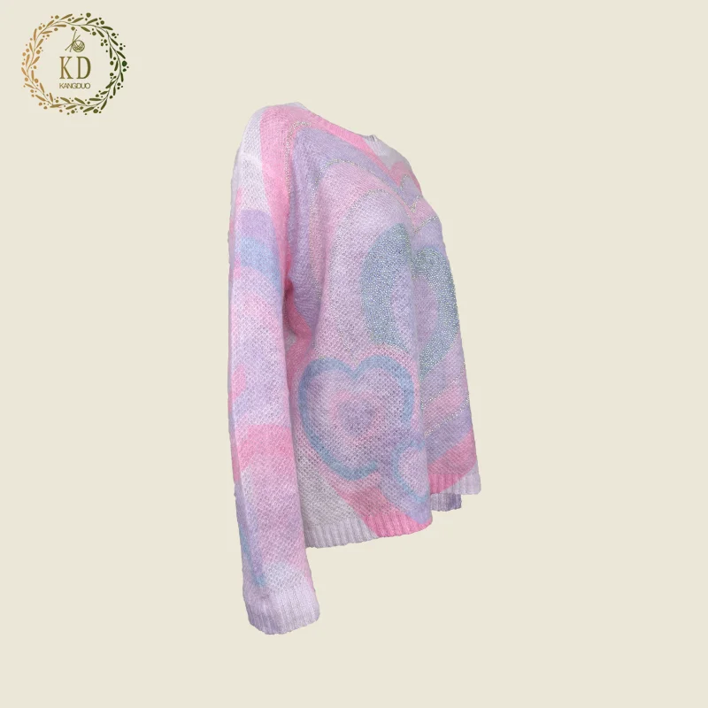 KD Knitwear Manufacturer Custom OEM ODM Knit Printed Hot Diamond Rainbow Gradient Knitted Jumper Sweater