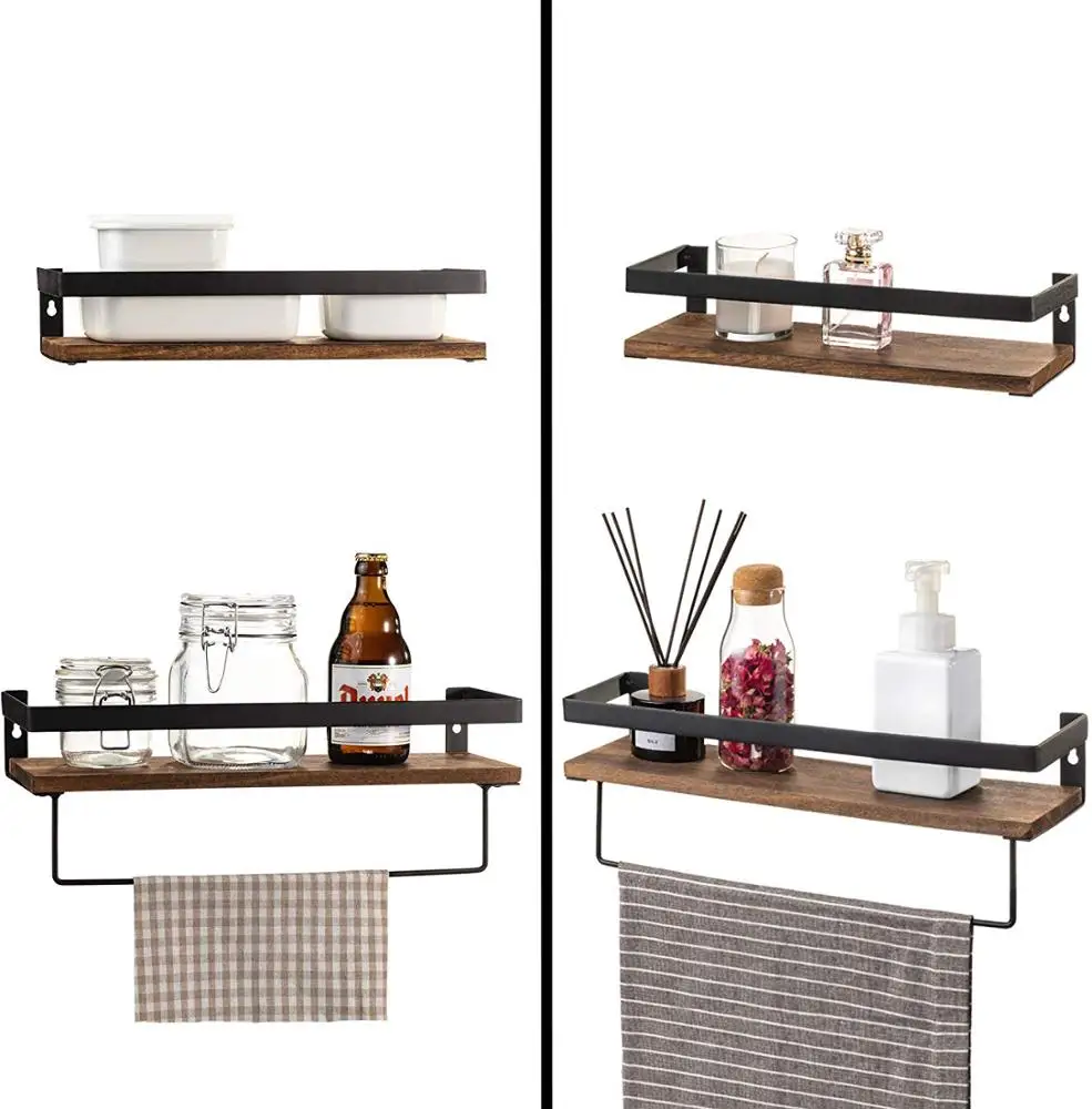 Rustic Guardrail Shelving Modern Wood Ladder Wall Shelf Home Kitchen Use 2 Tiers Iron Bracket Design Floating Shelves