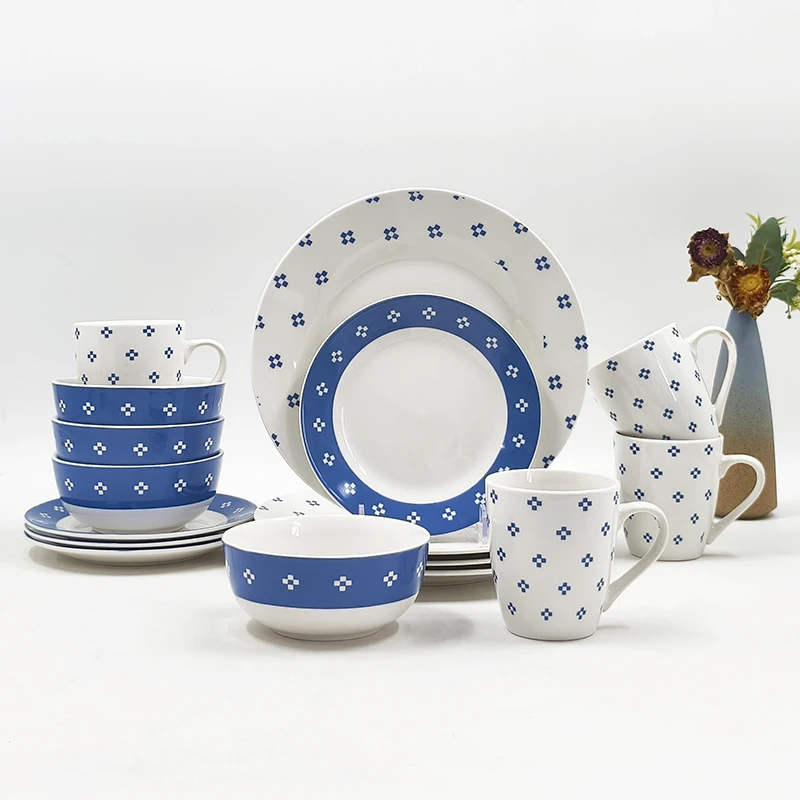 Glaze Crockery Ceramics Dinner Plates Bowl Cups Dinnerware Sets 16 pieces porcelain dinner set