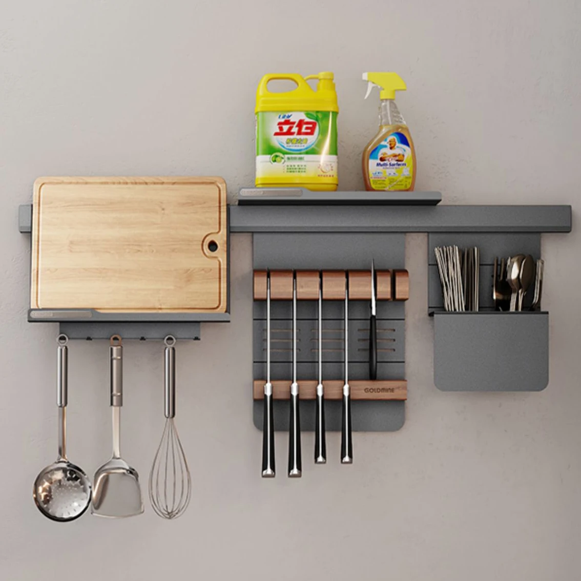 Goldmine Wholesale Customized Kitchen Wall Mounted Metal Detachable Knife Storage Organizer Seasoning Rack Spice Rack