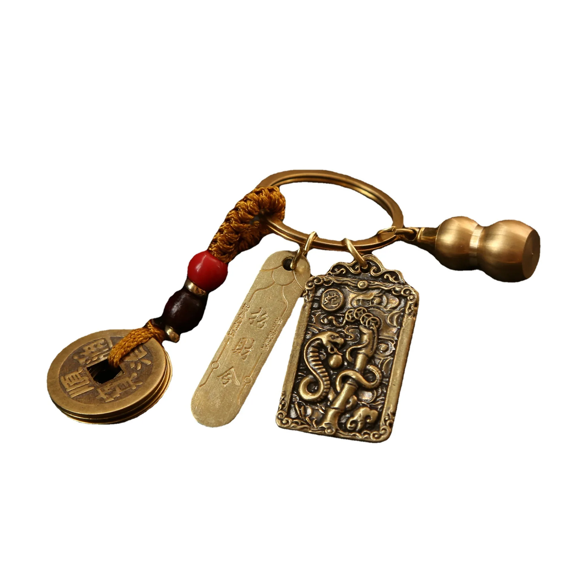 Chinese style Zodiac Animal Metal copper gourd keychain Mobile phone hanging piece pendant Car key ornament Lucky keychain