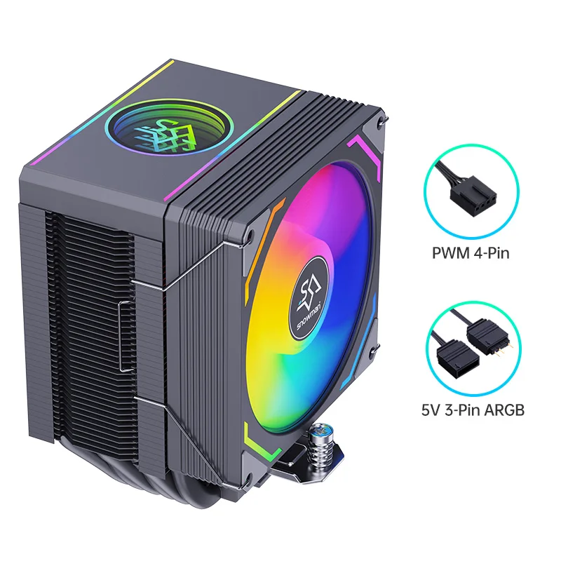 SNOWMAN 2024 Quiet 6 Heat Pipe TDP 180W CPU Coolers PWM 4Pin 5V 3Pin ARGB Single Tower Cooling Fan CPU Heat Sink- Black