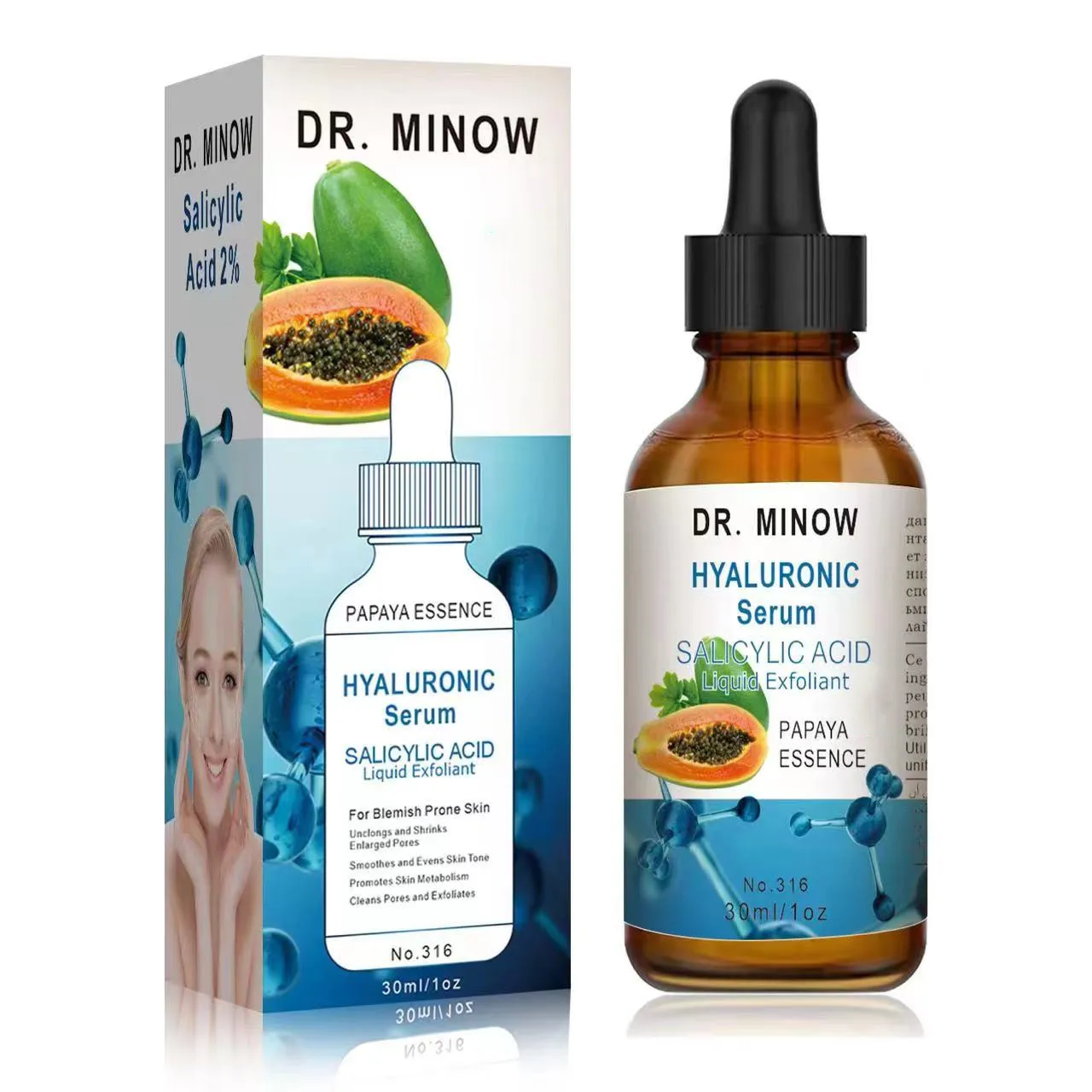 DR.MINOW Best Anti Aging Skin Whitening Lightening Glass Dropper Bottle 30ml Vitamin C Serum OEM For Face Moisturizer