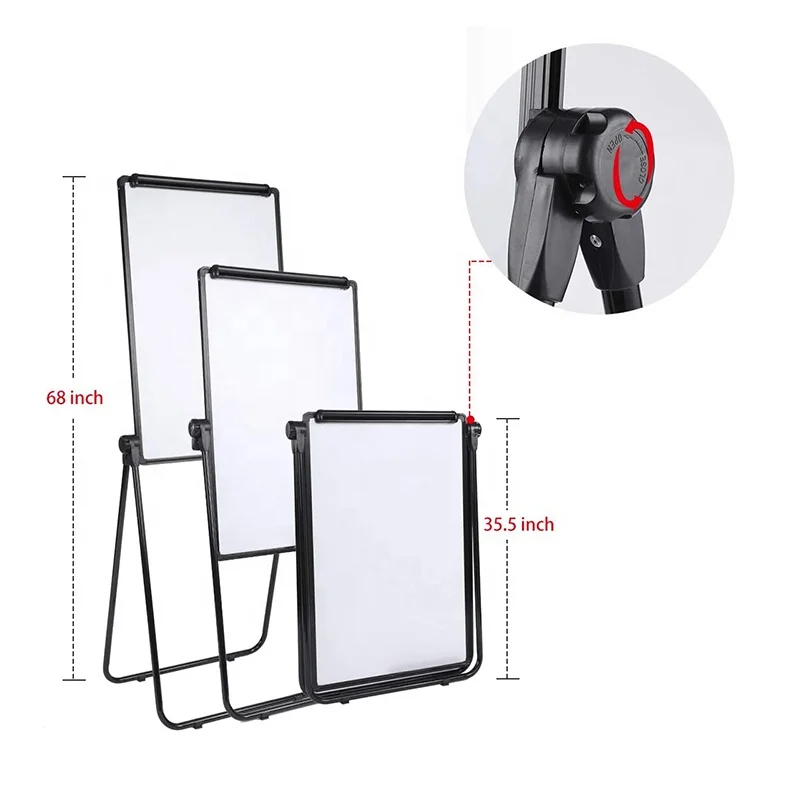 Black Frame Portable Whiteboard Height Adjustable Flipchart Easel Office Presentation Board