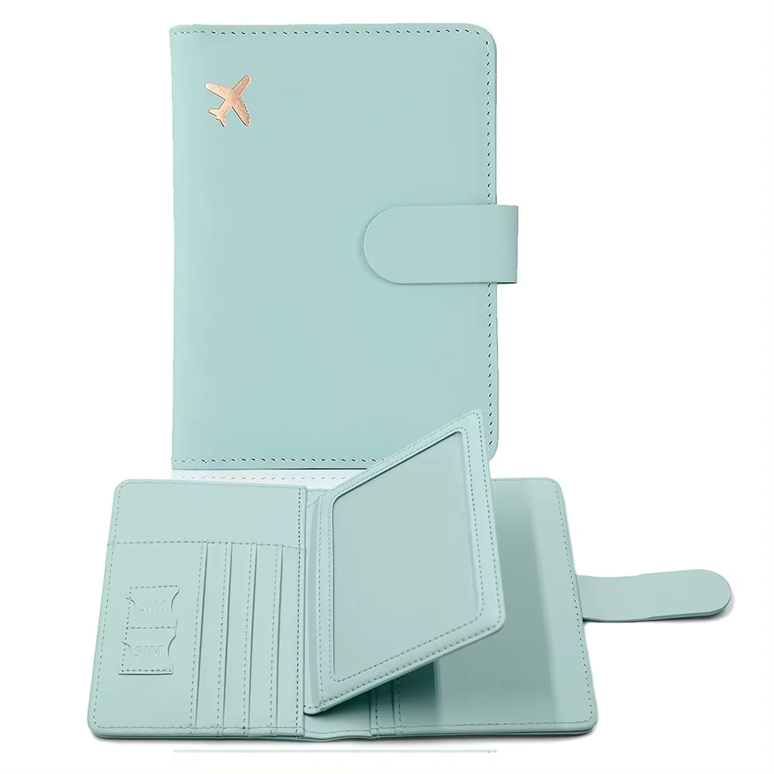 Customized passport card slot holder PU leather magnetic enclosed ID card set passport wallet RFID enclosed