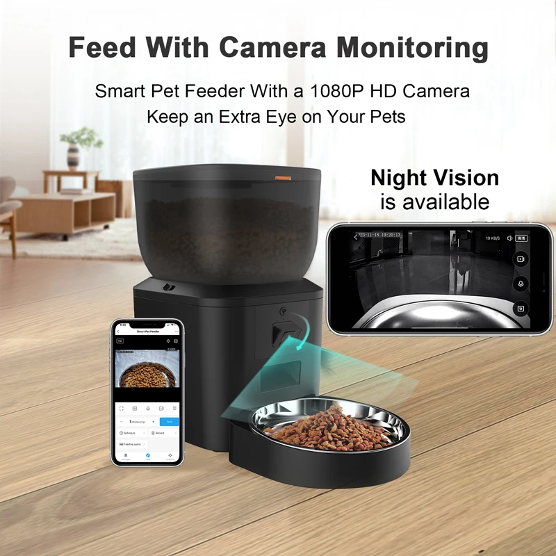 OEM Smart Pet Feeder With Camera Night Vision Wifi Tuya App Control Pet Food Dispenser Automatic Pet Feeder For Cats and Dogs