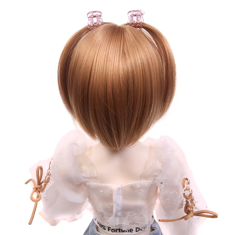 customize quality 22cm 1/3  brown bob short cut BJD doll wig hair (include clips)