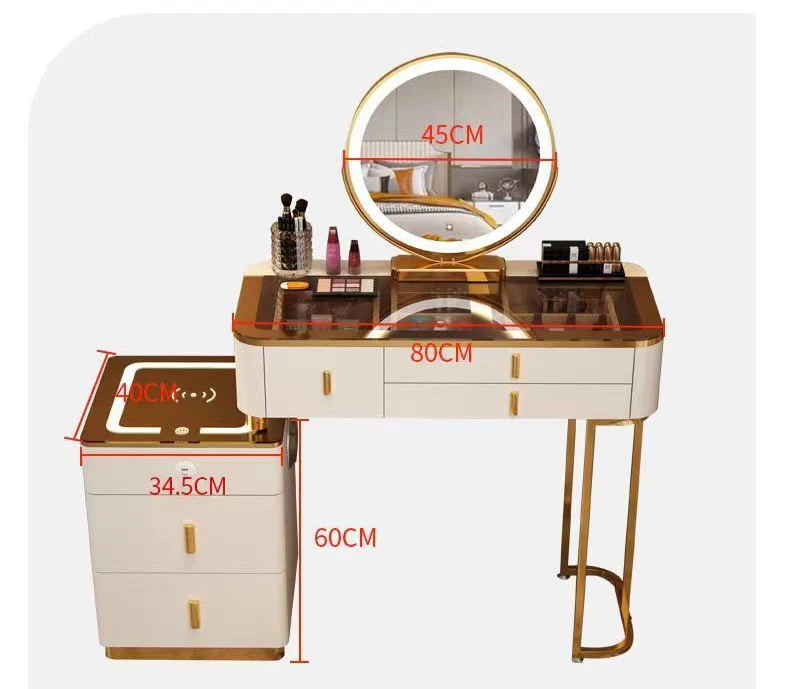 Nordic Style White Dresser Wooden Vanity Desk  Bedroom  Makeup Dressing Table With lighted Mirror and wireless charging function