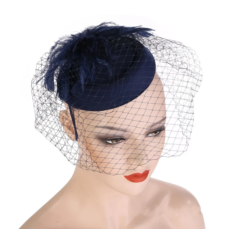 Wholesale 20s 50s Style Fascinators Pillbox Cocktail Tea Party Hat with Embroidered Pattern and Veil for Girls and Adults