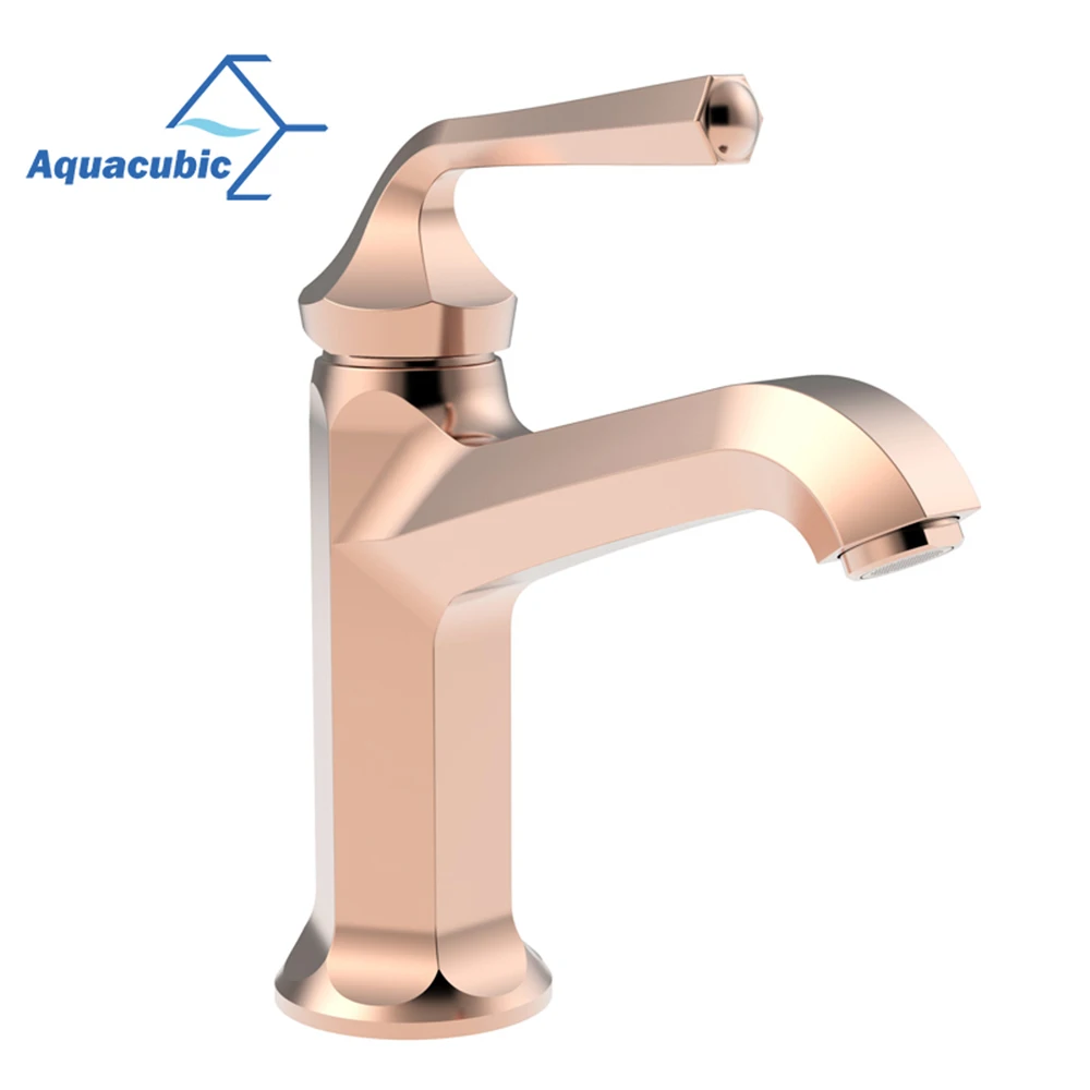 Aquacubic CUPC proved rose gold Basin faucet Diamond cutting design bathroom single handle water tap cold and hot mixer tap