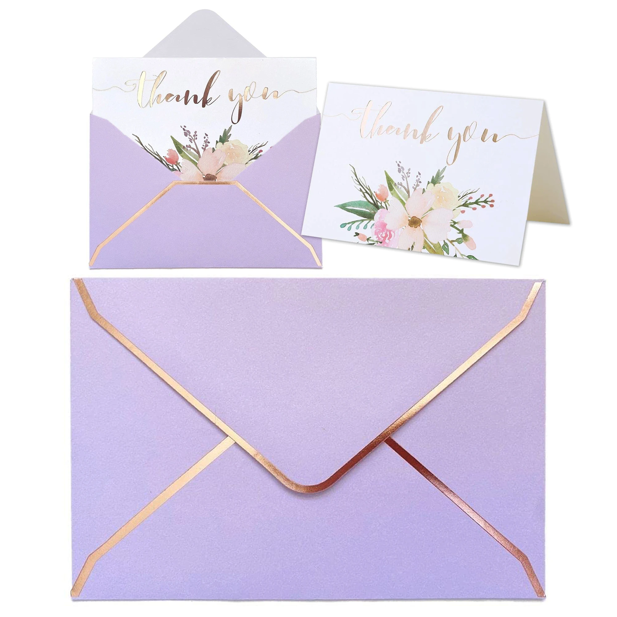 Custom Blank A7 A9 5x7 Mailing purple gold thank you card Invitation Wedding Self Seal Kraft paper Envelope with thank you card