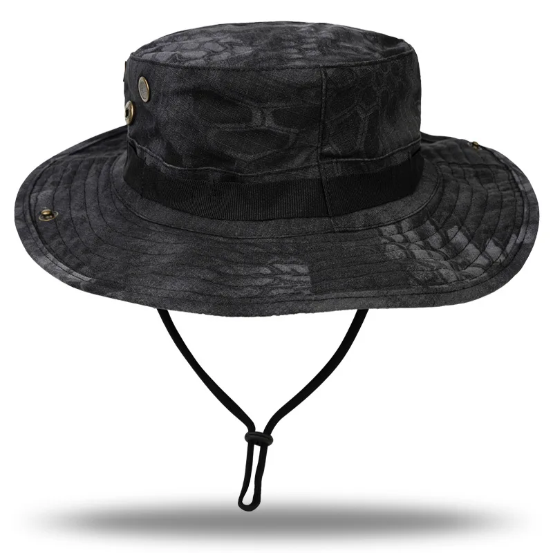 Outdoor summer camouflage round brim hat large brim bucket hat sunscreen fisherman hat for man