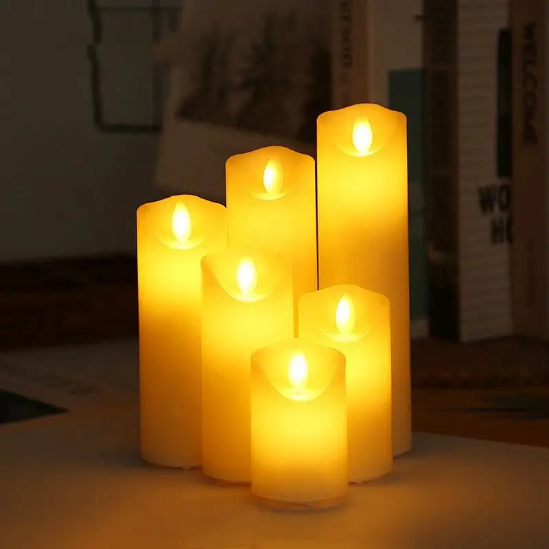 OEM Flickering Plastic Bullet Wick Smooth/Tears Surface Long Paraffin Real Wax Pillar USB Safety LED Candle