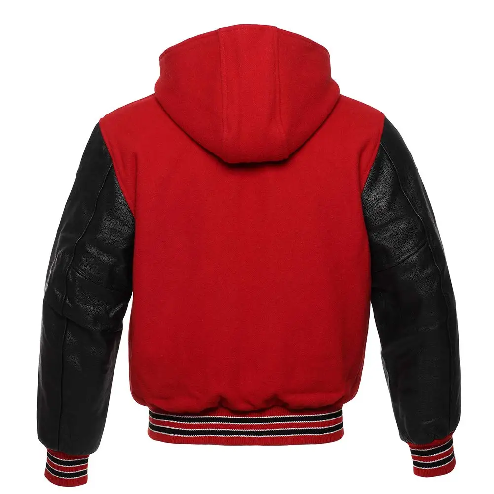 Leather sleeve Bomber Baseball Jacket Blank Plain College blue red Hoodies Jacket Varsity hood Jacket for Men