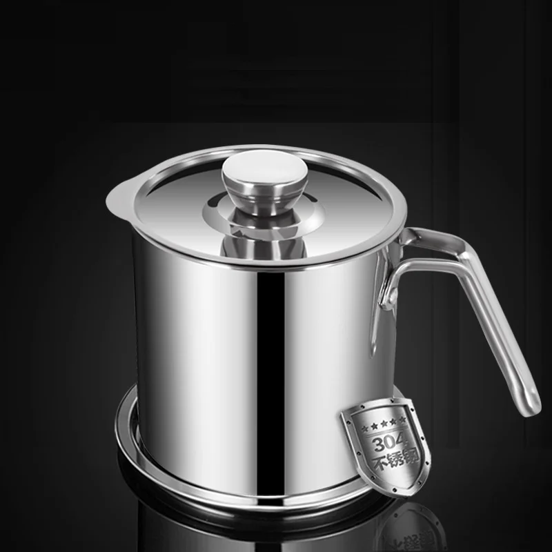 1.3L/1.8L Stainless Steel Oil Filter Pot Kitchenware oil container Frying Oil Strainer