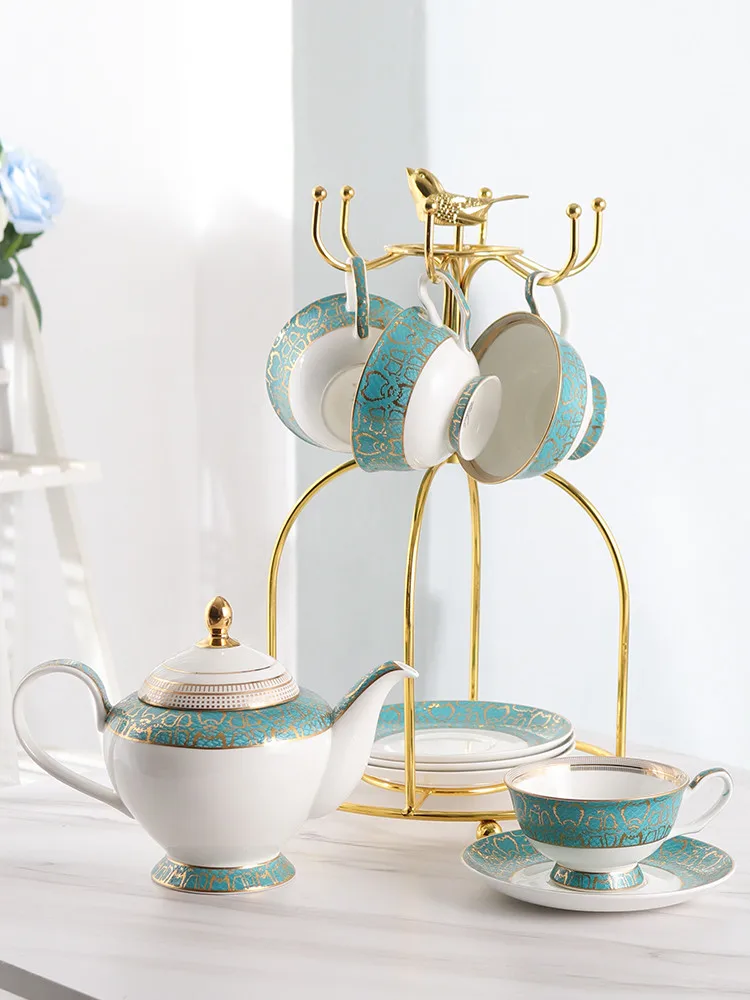 European royal shape custom colorful tea coffee set 13 pcs bone china porcelain tea sets with teapot