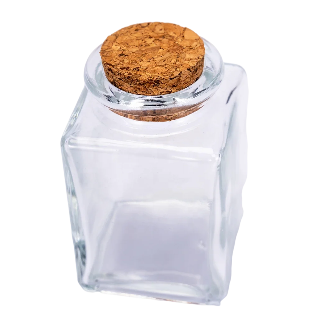 wholesale 50ml 70ml 100ml Eco-friendly cork stopper lid clear glass jar mini square glass spice bottle for saffron