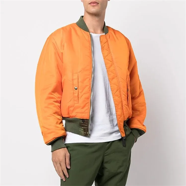 OEM custom camouflage printed elastic cuff zip trim reversible bomber jacket for men