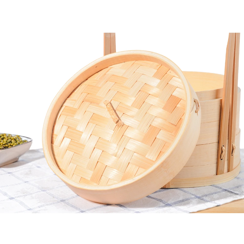 wholesale  hand shank dim sum food facial cake handle bamboo food steamer fondant gas basket for dim sum 6 inch