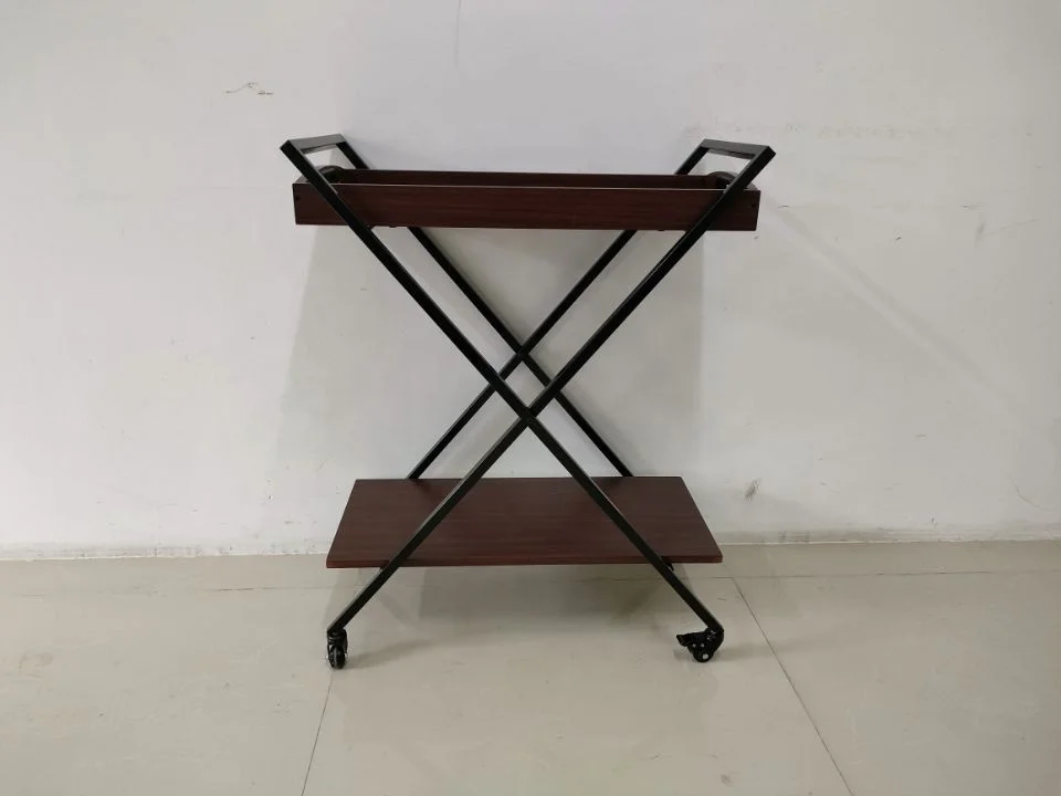 Wooden Top  X Shape Metal Furniture Storage Bar steel trolley