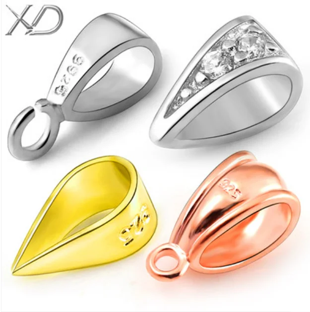 XD P541 925 sterling silver cz stones drop clasp earring pinch bails Silver melon seed button
