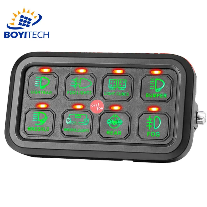 
boyitech 12V 24V LED Waterproof 8 Gang RV Car Yacht Marine Boat Rocker Switch Panel with Circuit Breaker 