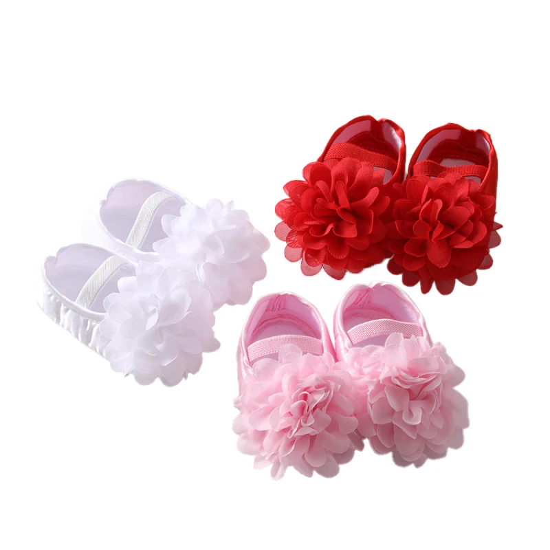 Big flower princess shoes 0-1 year old baby shoes soft soles full moon hundred days all red dress toddler shoes