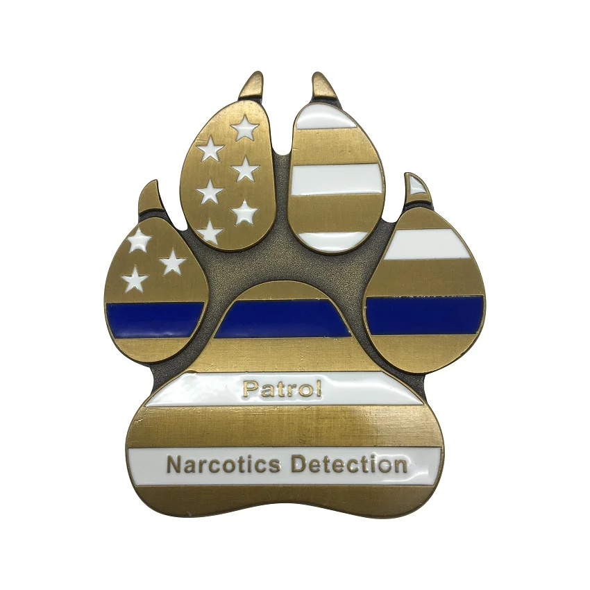 
Metal Coin Producer Customized 3D Casting Brass Antique Enamel The Blue Line K9 Metal Medal Challenge Coin Old Coin 