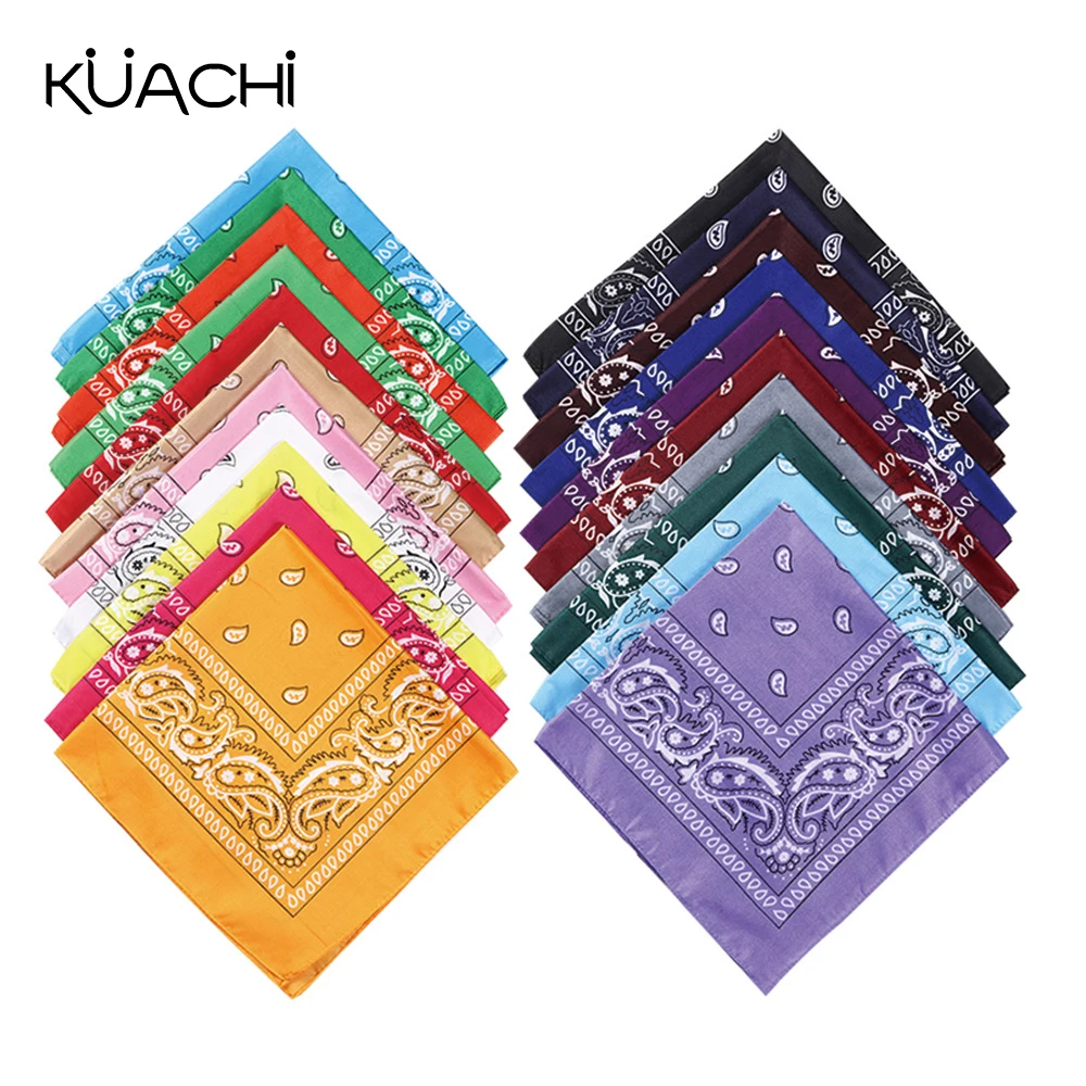 Прямые продажи с фабрики KUACHI, оптовая продажа, полиэфирные квадратные банданы с узором пейсли, бандана для уличных танцев в стиле хип-хоп, индивидуальная Бандана с логотипом