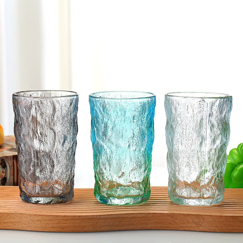 Creative Gradient Color Clear Milk Beer Juice Coffee Cup Glacier Pattern Frosted Whisky Wine Glass Cups
