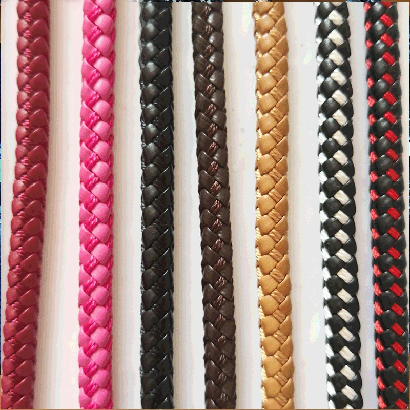 Genuine leather cowhide microfiber  8-strand braided leather rope with thread Key chain rope
