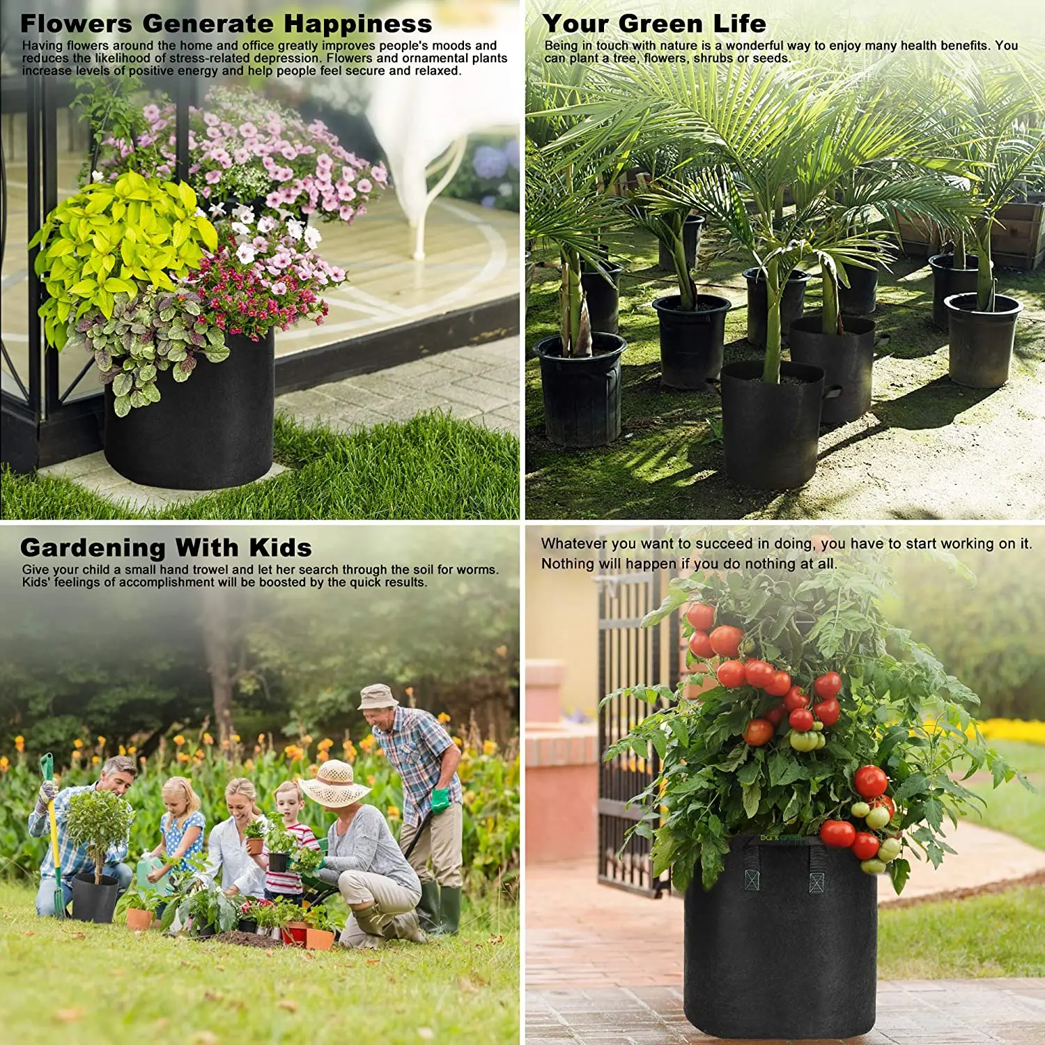 Фетровые пакеты для выращивания растений, 5, 7, 10, 20 галлонов, 5 упаковок, горшки для выращивания растений, 300 г, утолщенная аэрационная ткань, пакеты для глубокого выращивания растений